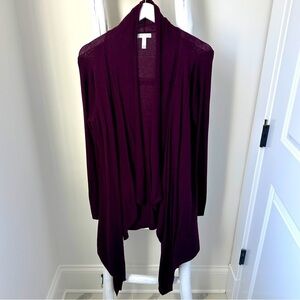 Leith Drape Front Long Duster Lightweight Cardigan Burgandy SZ Medium